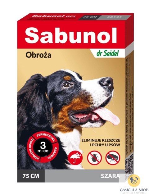 SABUNOL PLUS - obroża ozdobna biobójcza dla psa 75cm szara