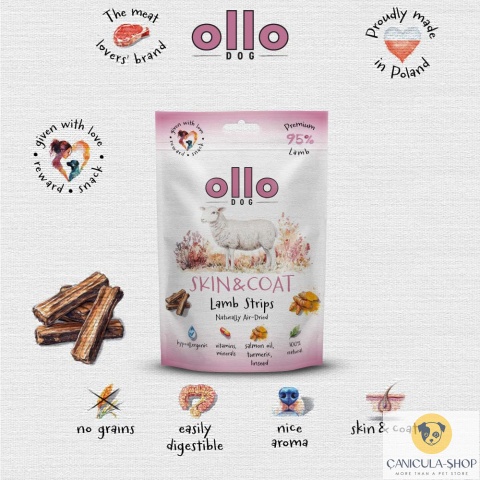 Ollo - Przysmak funkcjonalny dla psa Skin & Coat Lamb Strips 80g Ollo - Przysmak funkcjonalny dla psa Skin & Coat Lamb Strips 80g
