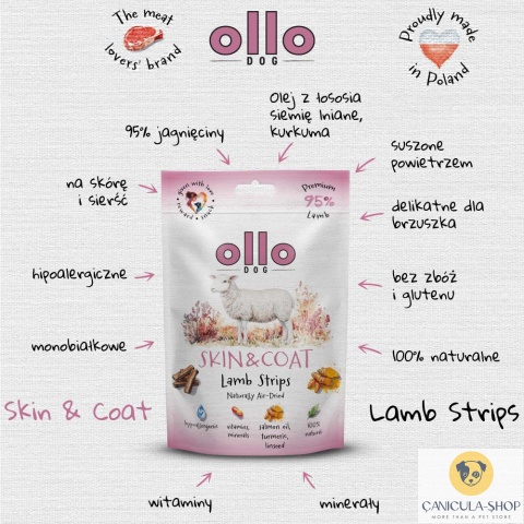 Ollo - Przysmak funkcjonalny dla psa Skin & Coat Lamb Strips 80g Ollo - Przysmak funkcjonalny dla psa Skin & Coat Lamb Strips 80g