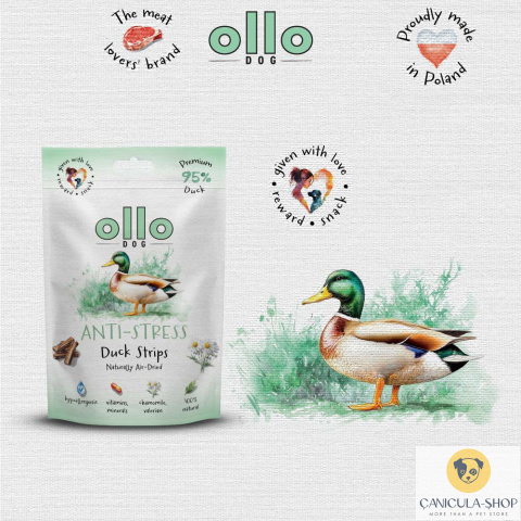 Ollo - Przysmak funkcjonalny dla psa Anti-Stress Duck Strips 80g Ollo - Przysmak funkcjonalny dla psa Anti-Stress Duck Strips 80g