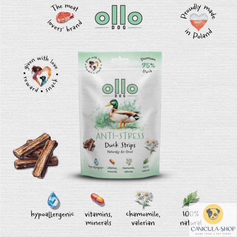 Ollo - Przysmak funkcjonalny dla psa Anti-Stress Duck Strips 80g Ollo - Przysmak funkcjonalny dla psa Anti-Stress Duck Strips 80g