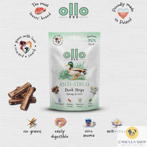 Ollo - Przysmak funkcjonalny dla psa Anti-Stress Duck Strips 80g Ollo - Przysmak funkcjonalny dla psa Anti-Stress Duck Strips 80g