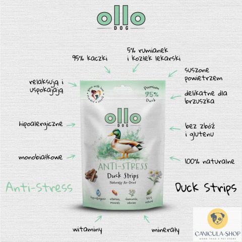 Ollo - Przysmak funkcjonalny dla psa Anti-Stress Duck Strips 80g Ollo - Przysmak funkcjonalny dla psa Anti-Stress Duck Strips 80g