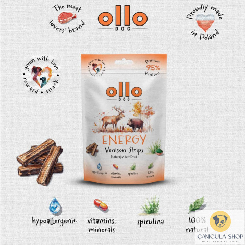 Ollo - Przysmak funkcjonalny dla psa Energy Venision Strips 80g Ollo - Przysmak funkcjonalny dla psa Energy Venision Strips 80g