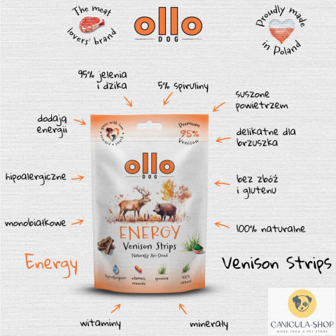 Ollo - Przysmak funkcjonalny dla psa Energy Venision Strips 80g Ollo - Przysmak funkcjonalny dla psa Energy Venision Strips 80g