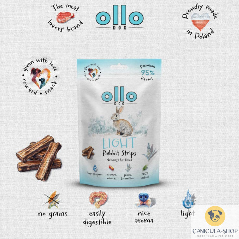 Ollo - Przysmak funkcjonalny dla psa Light Rabbit Strips 80g Ollo - Przysmak funkcjonalny dla psa Light Rabbit Strips 80g