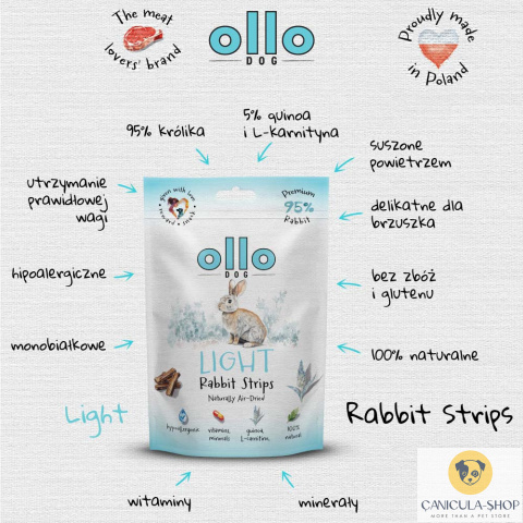 Ollo - Przysmak funkcjonalny dla psa Light Rabbit Strips 80g Ollo - Przysmak funkcjonalny dla psa Light Rabbit Strips 80g